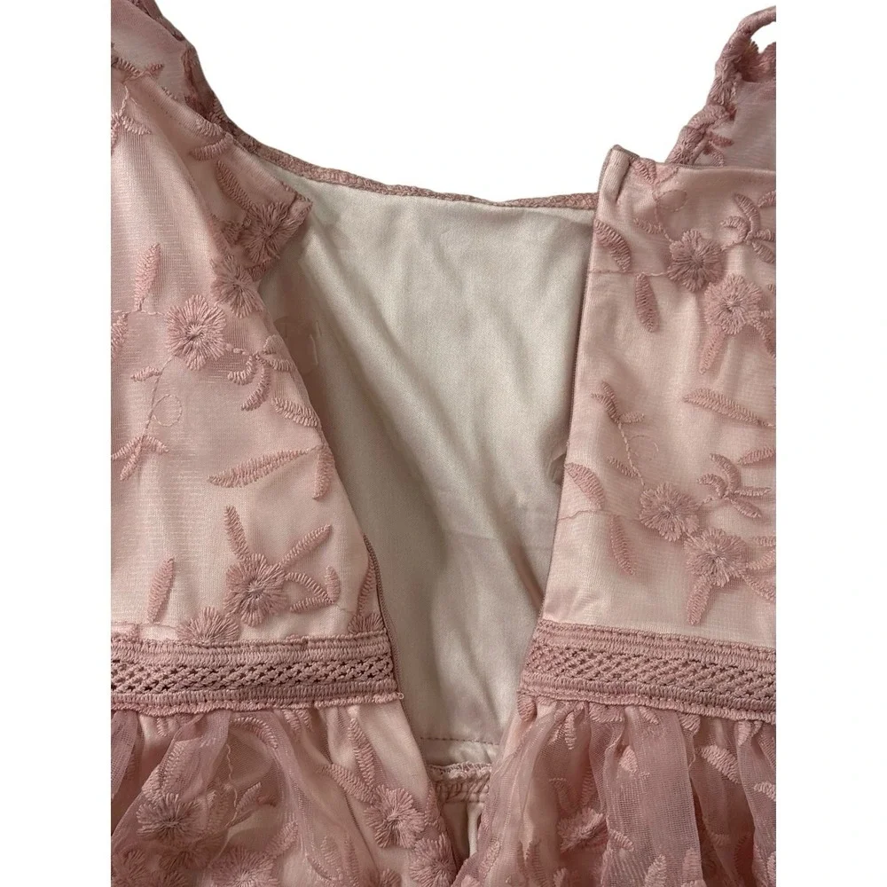 Haute Hippie Kids Pink Short Puff‎ Sleeve Lined Lace Dress Girls 12